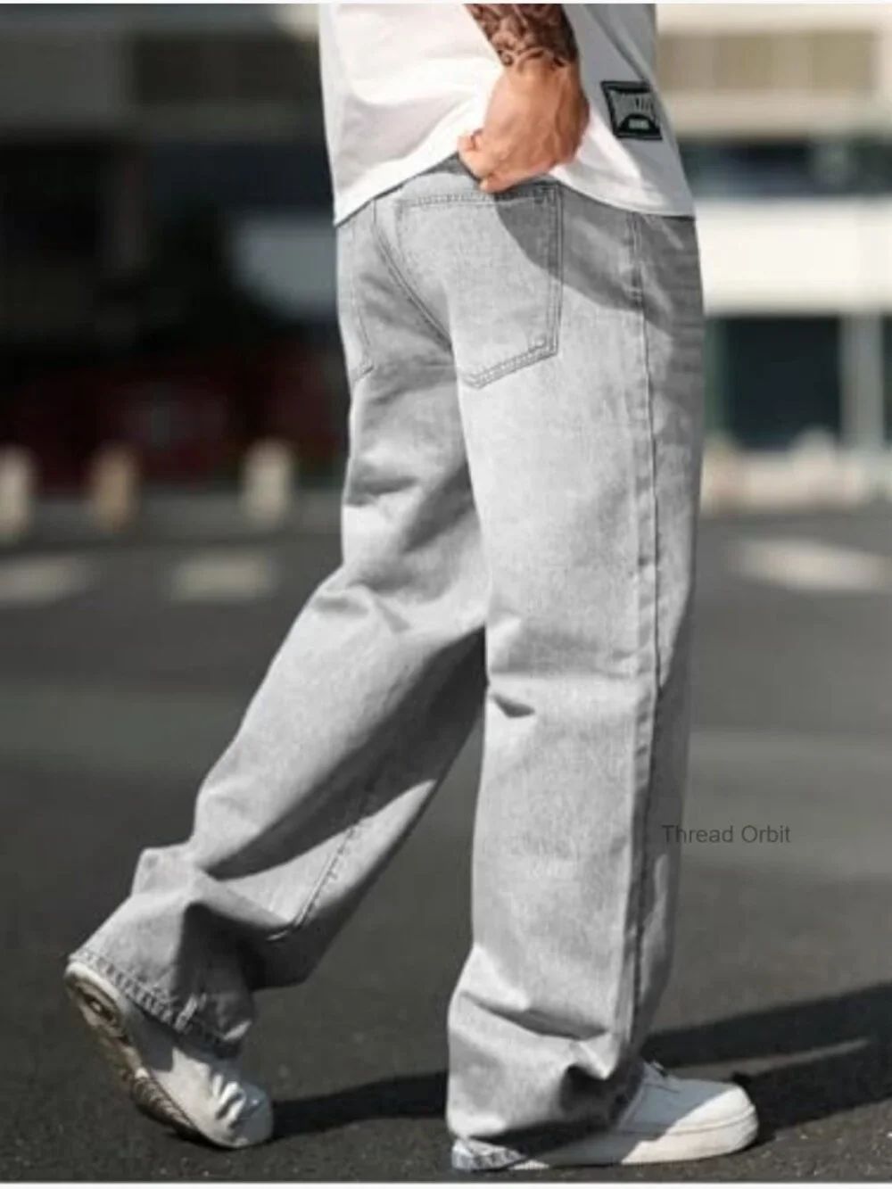 High Waist Baggy Straight Leg Jeans Men Loose Fit Denim Pants
